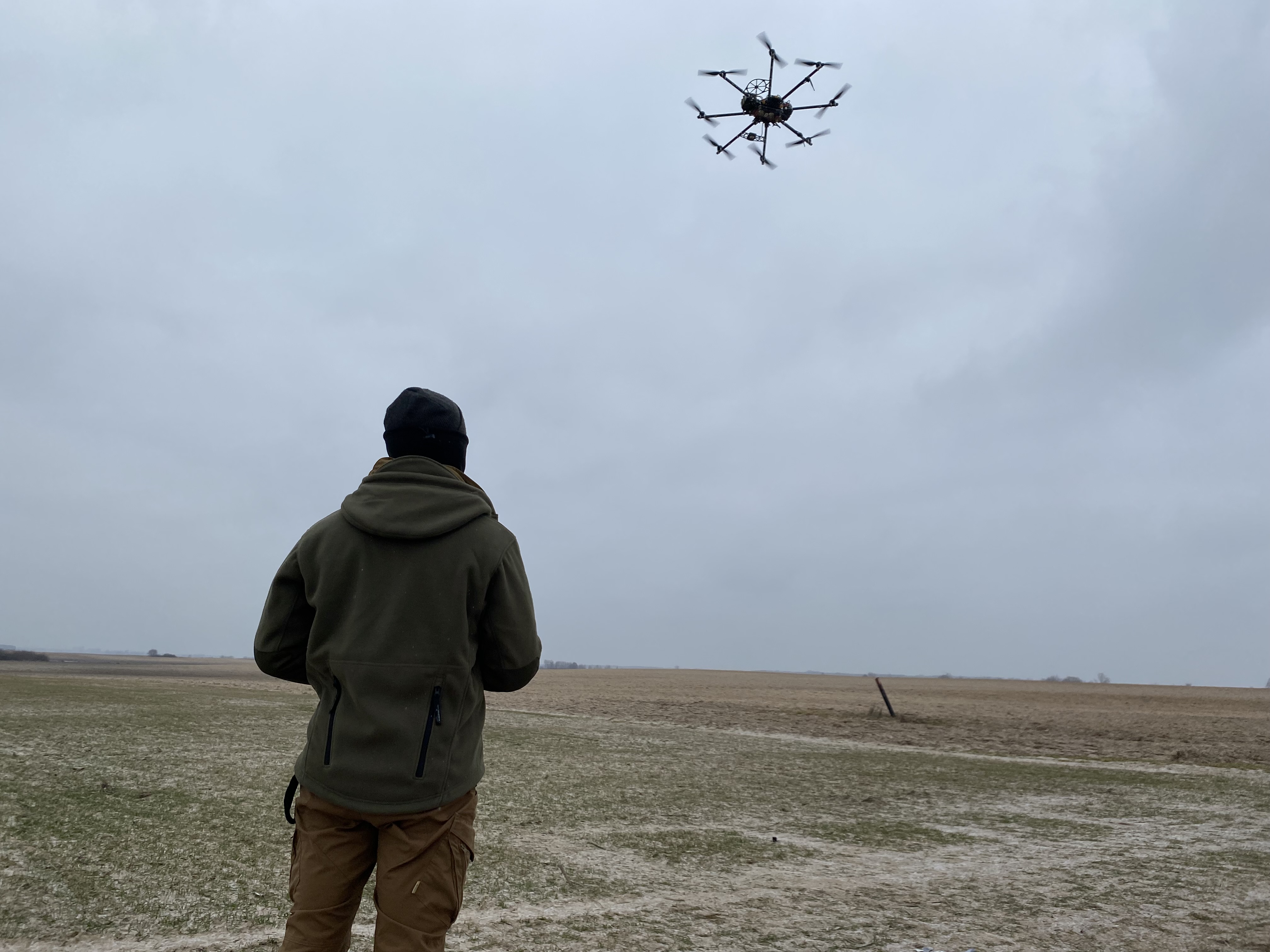 Aerorozvidka member tests drone near Kyiv, Ukraine, Jan. 25, 2023.