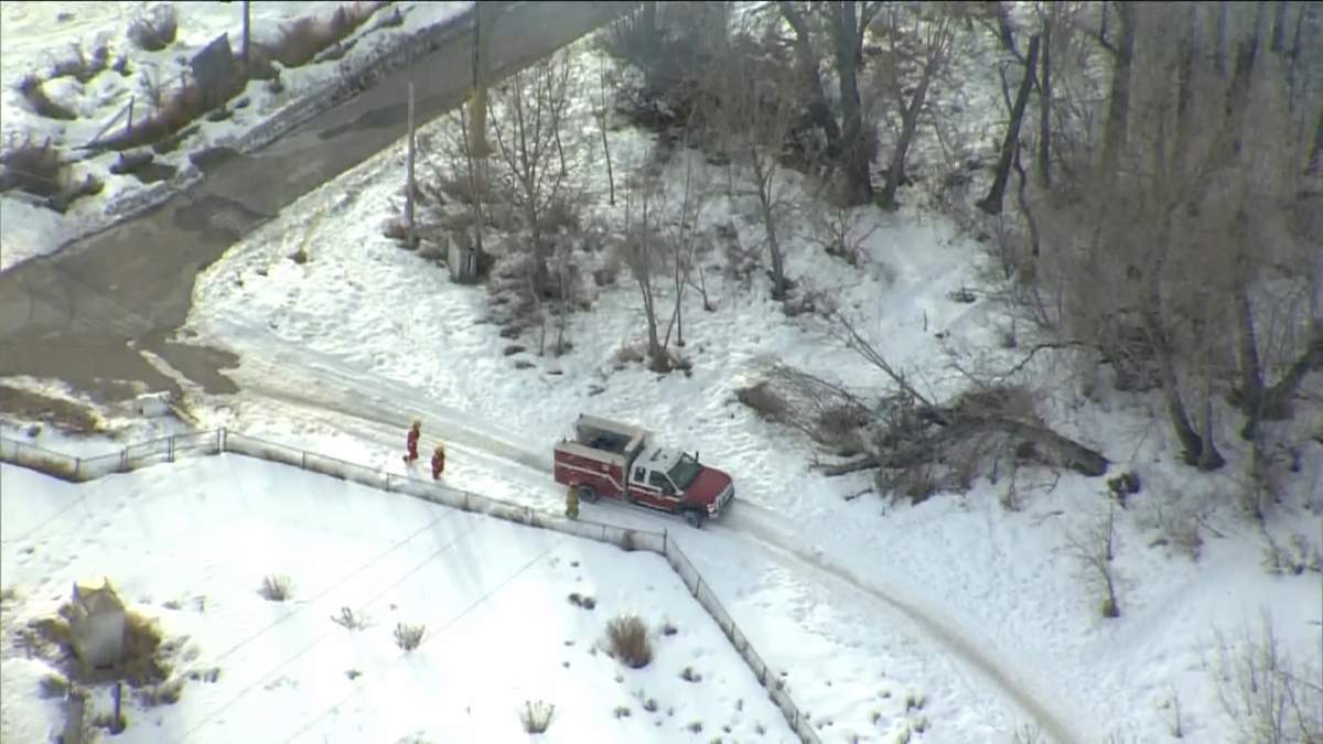 The Calgary Fire Department responded to a brush fire just east of the Shaganappi golf course in southwest Calgary on Feb. 16, 2023.