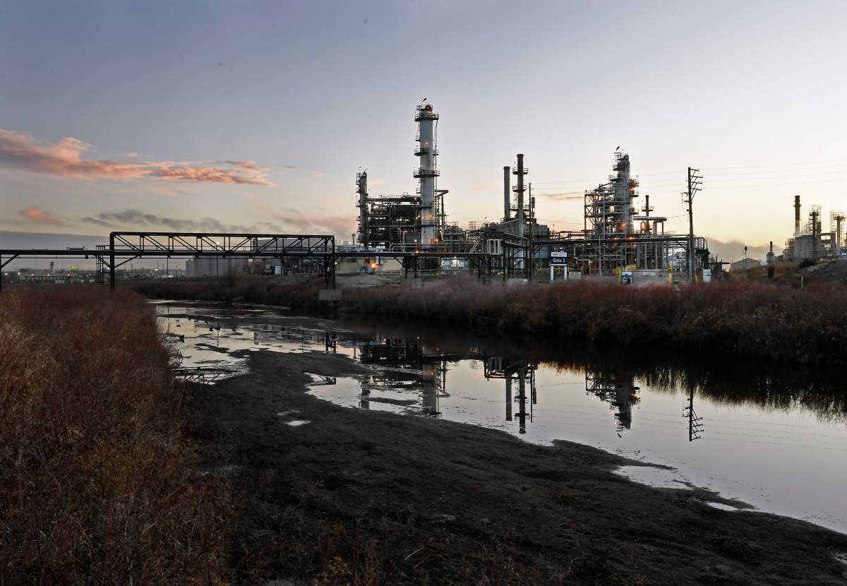 A view of the Suncor Energy plant in Commerce City, Colo., on Monday, Nov. 23, 2020.