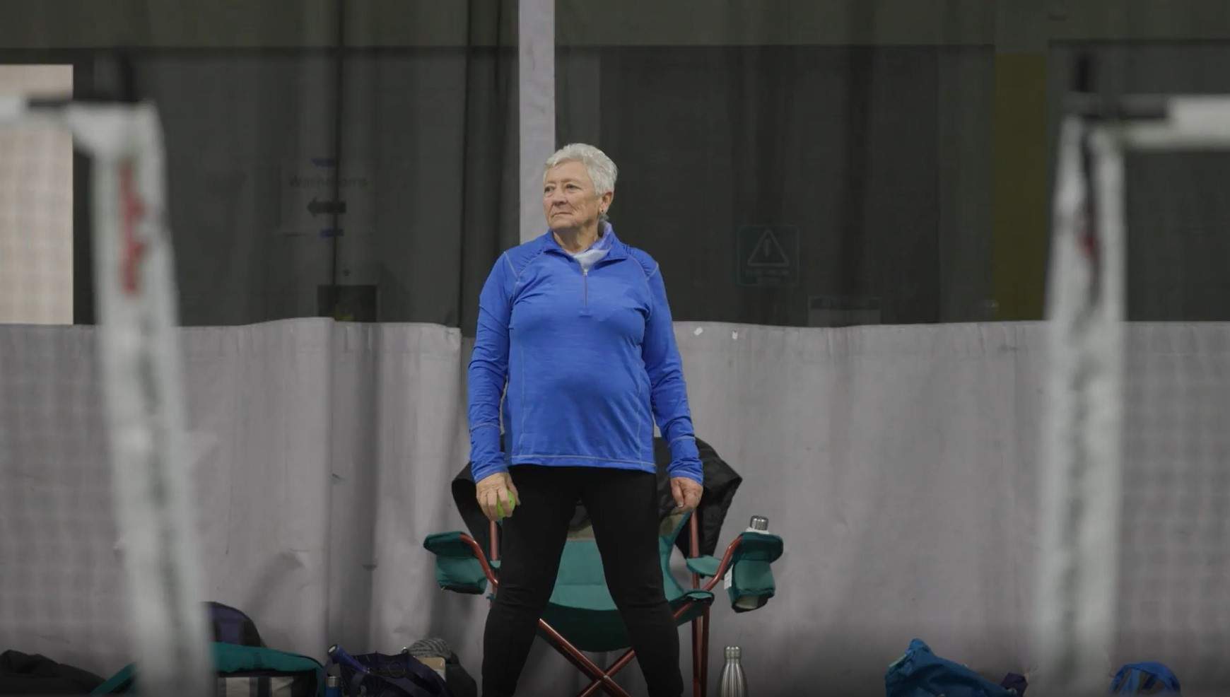 Connie McCann, president of the Victoria Regional Pickleball Association, is facilitating a game of pickleball called "King of the Court"