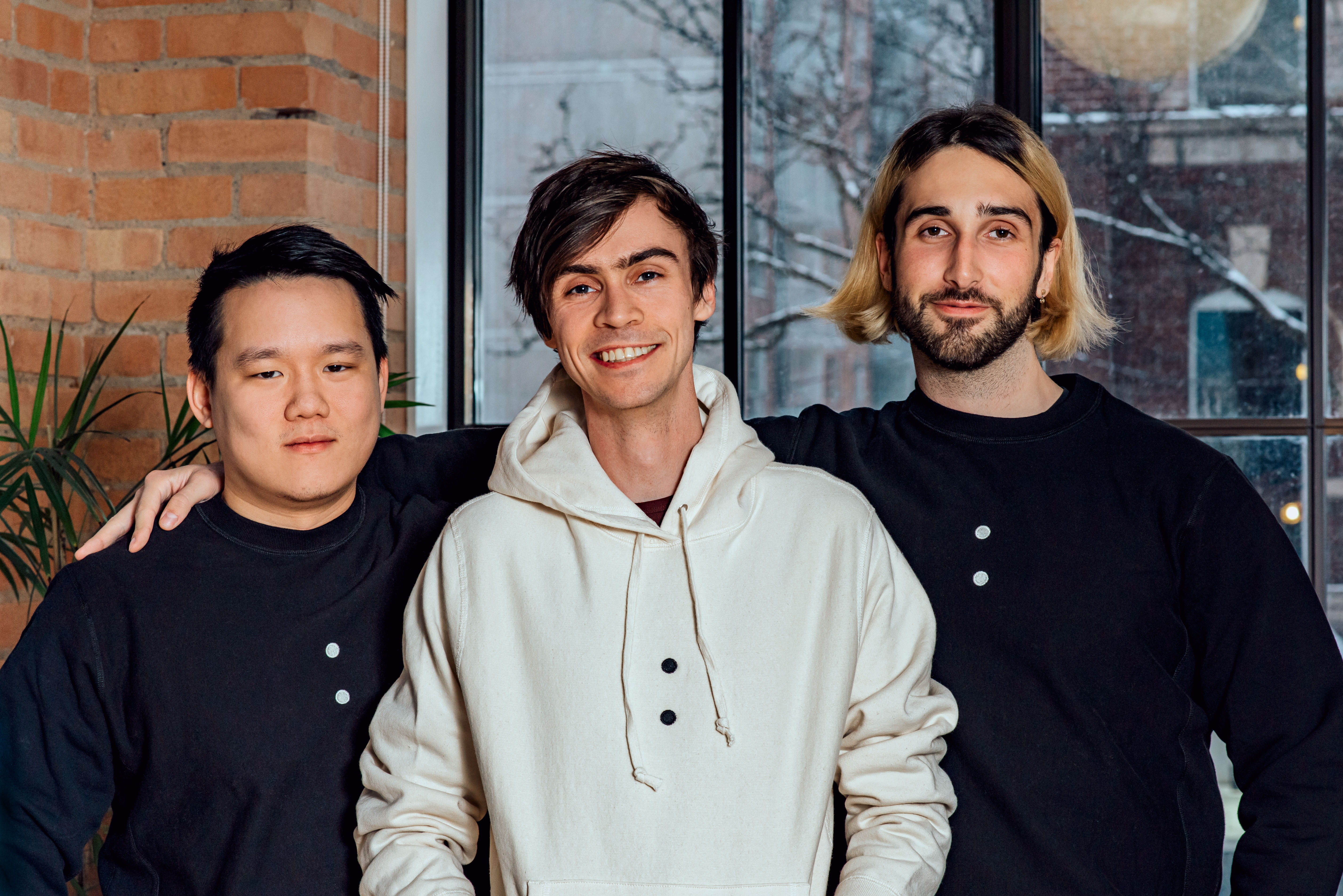 The co-founders of Cohere. From left to right, Ivan Zhang, Nick Frosst, and Aidan Gomez, the CEO.