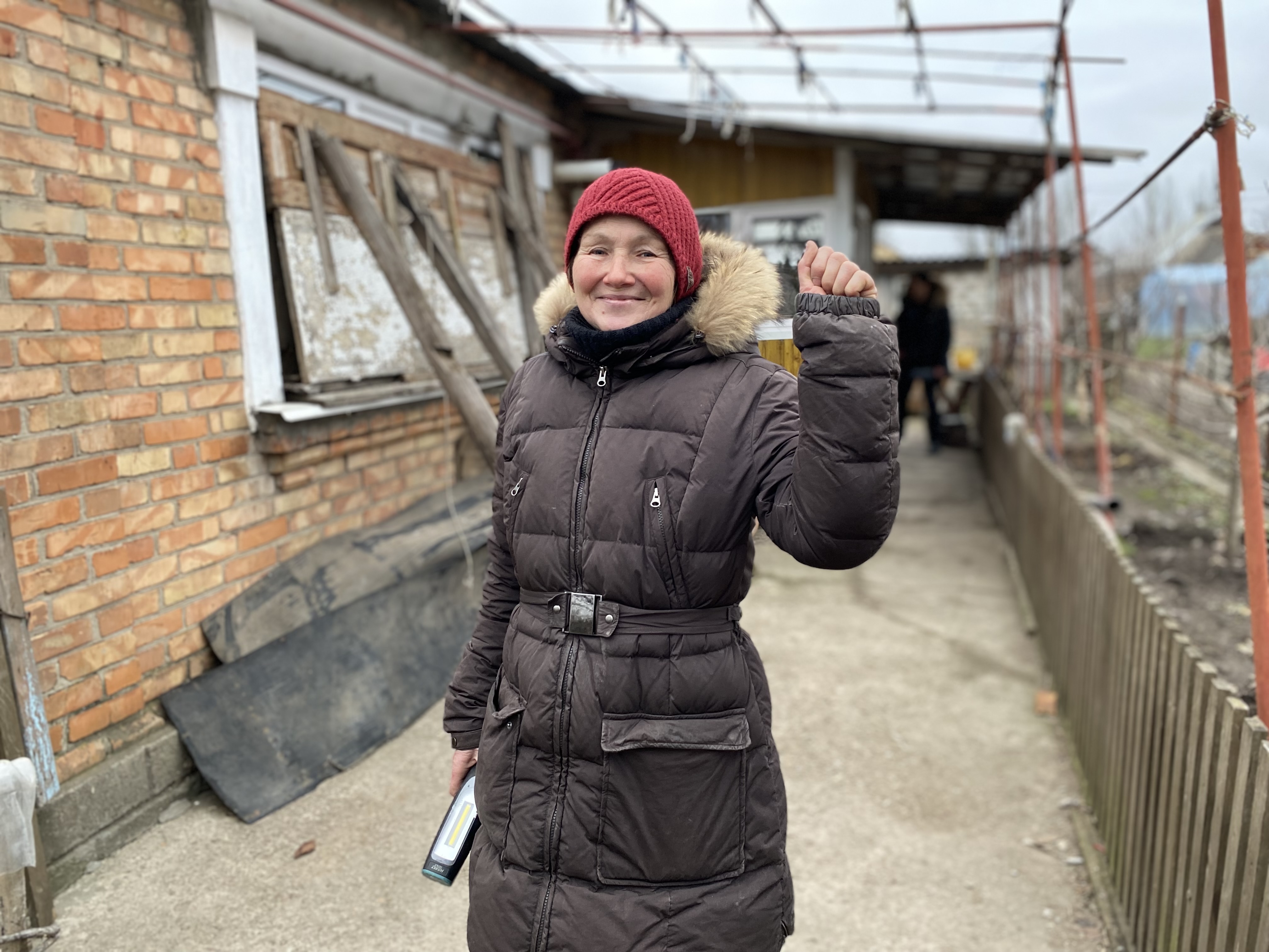 Lydia, whose home has been damaged by Russian shelling, in Marhanets, Ukraine on Jan. 23, 2023.