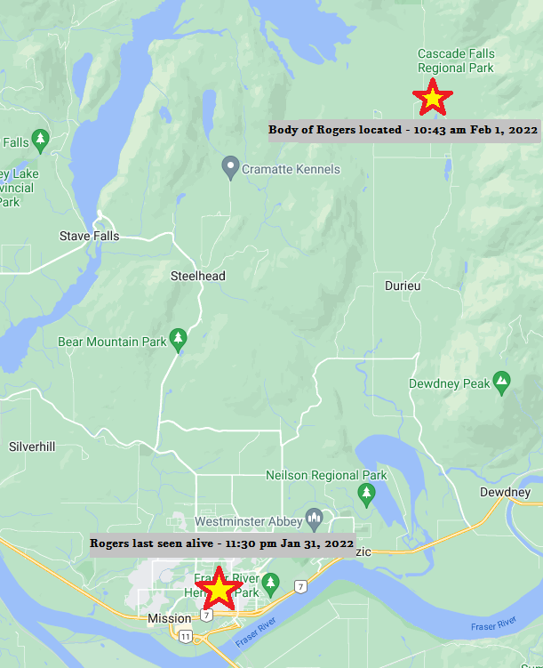 A map released by IHIT showing Rogers’ last known location and where her body was found.