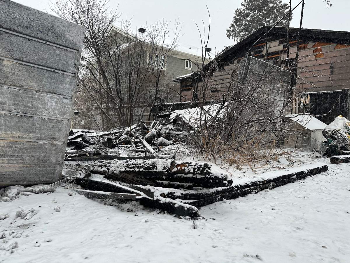 The detached garage that caught fire was completely demolished.