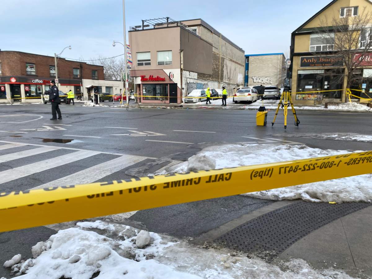 Toronto police tape off Danforth and Cedarvale Avenues.