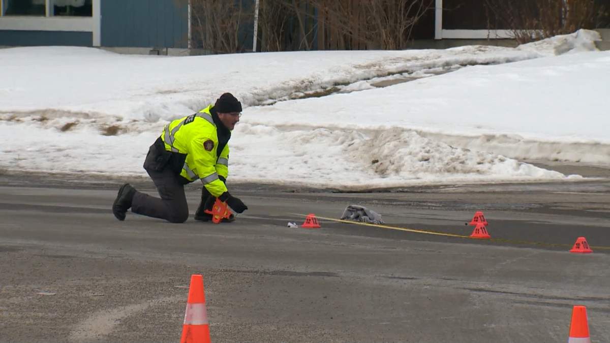 The Calgary Police Service Traffic Section investigating a fatal pedestrian collision at the intersection of 68 Street N.E. and 12 Avenue N.E. on Tuesday, February 7, 2023.
