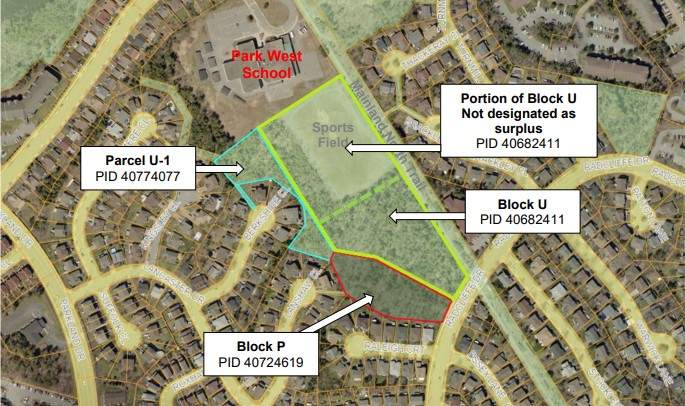 A rendering from the province shows three sites next to Park West School to be used to build a new school.