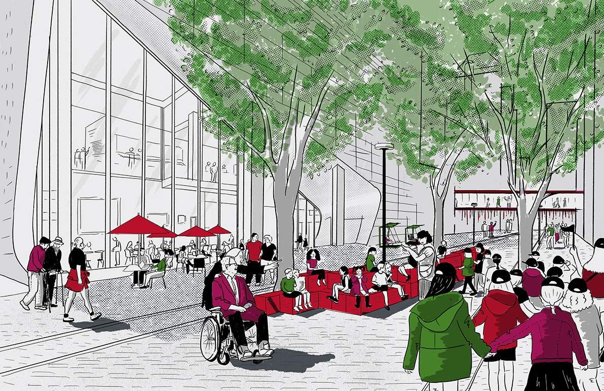 A sketch showing how the shared street section of Stephen Avenue could be reimagined as.