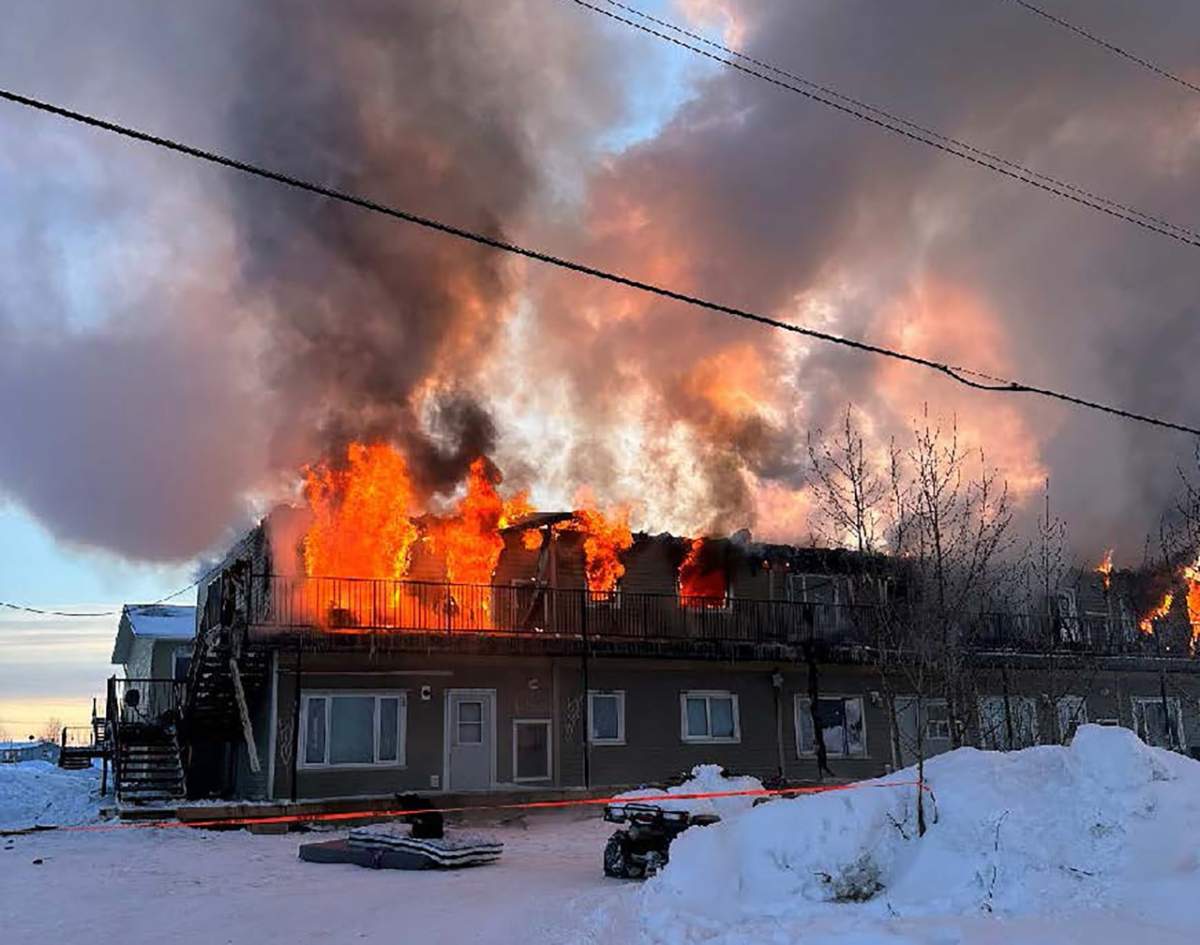 Tataskweyak apartment complex fire in February, 2023.