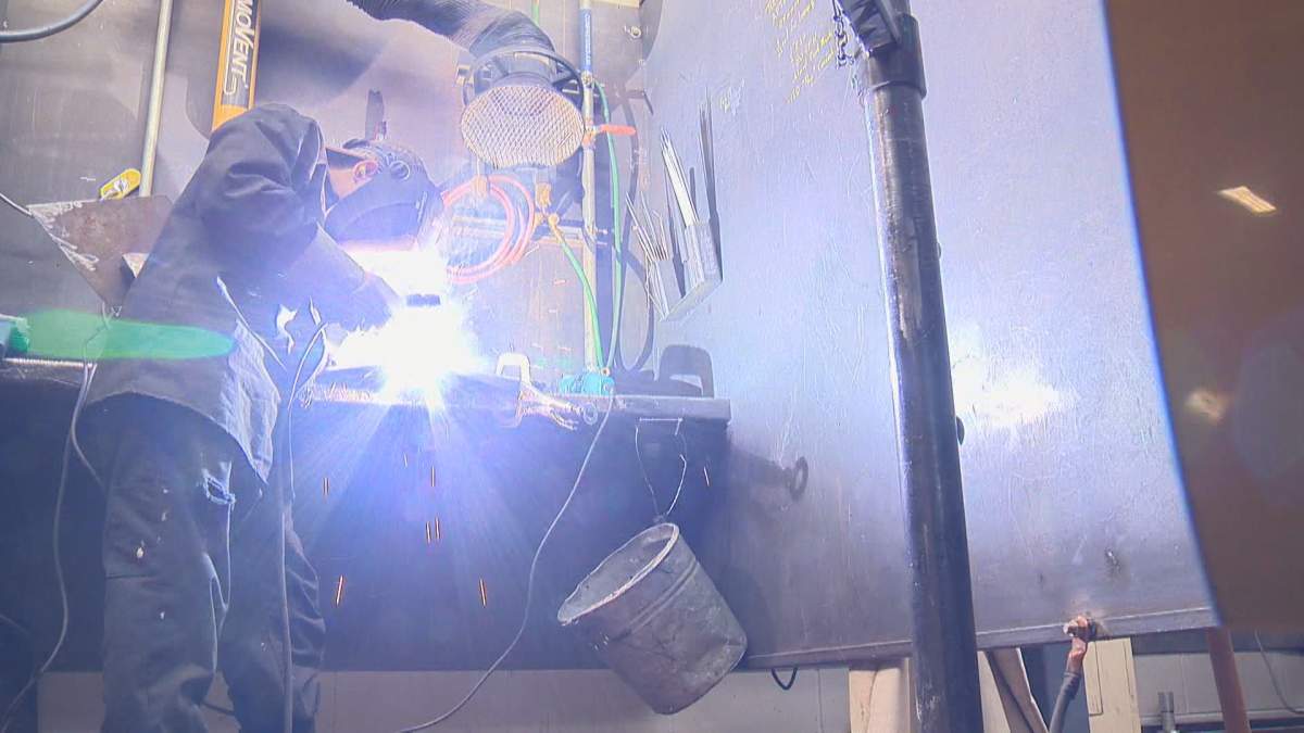Calgary high school student welding during Welding Rodeo event, Saturday, Feb. 11, 2023.