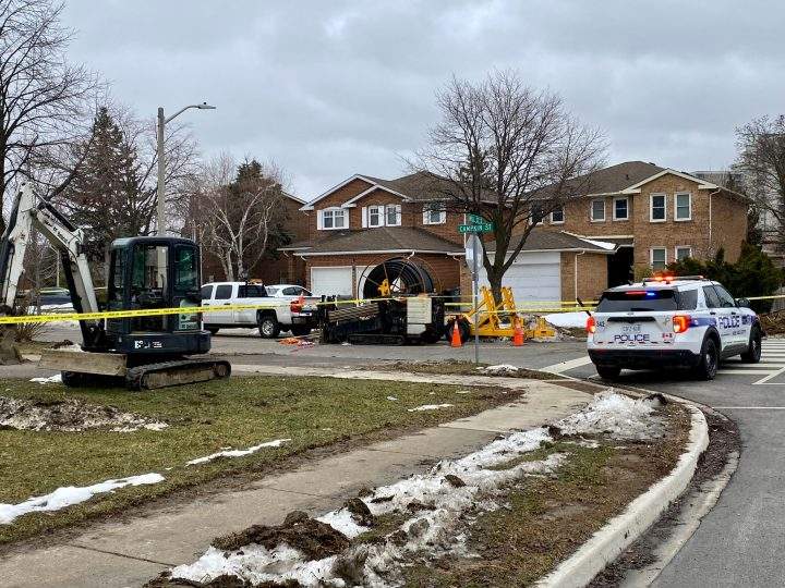 The scene of an industrial accident at Campkin Street and Mill Street South in Brampton on Friday.