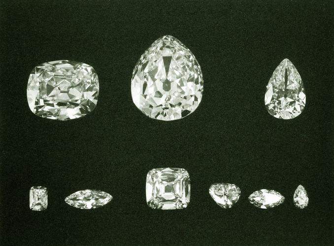 The nine numbered stones cut from the Cullinan Diamond.