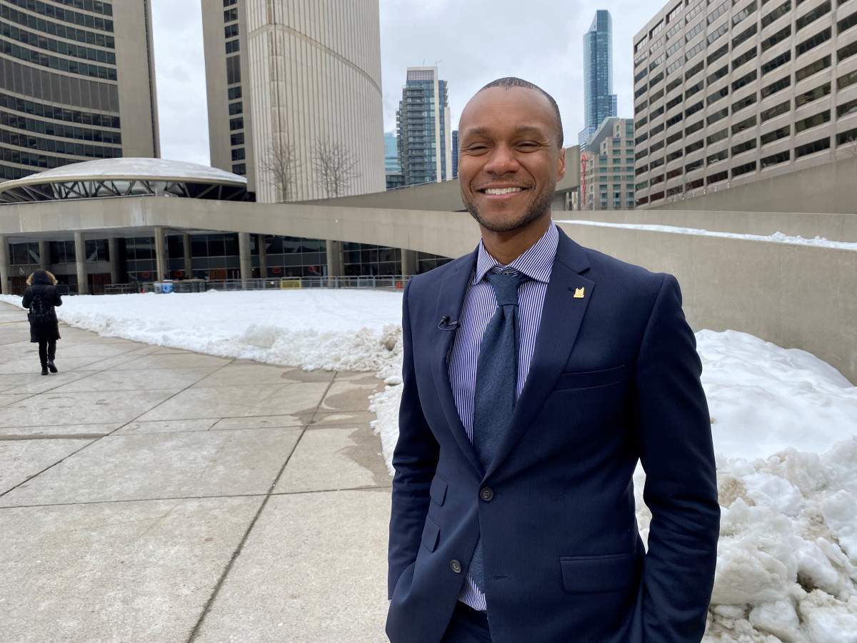 Councillor Jamaal Myers standing outside City Hall.