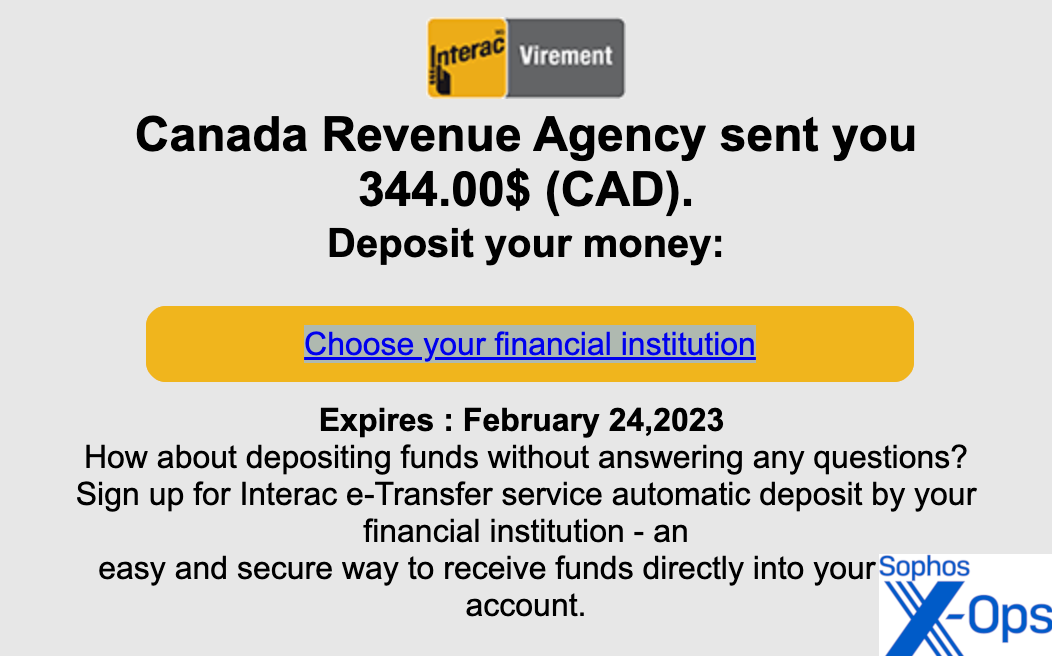 An example of a scam message claiming to be from the CRA.
