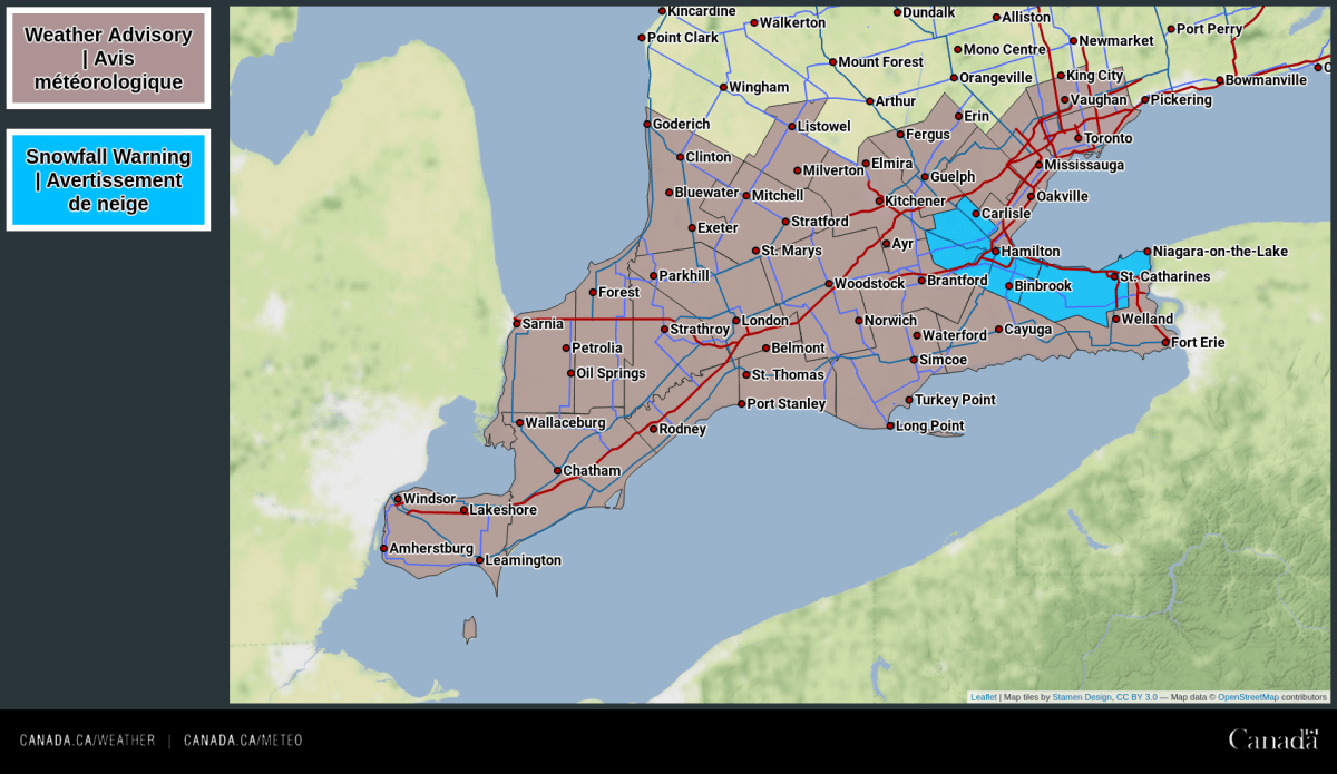 Weather advisories in place in southern Ontario as of 4 p.m. Thursday, March 9, 2023.