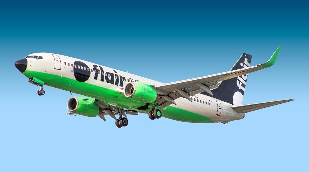 A Flair Airlines plane is seen in this undated handout photo.