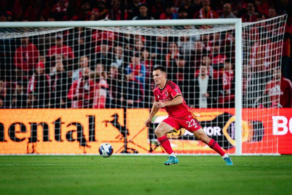 St. Louis City FC defender Kyle Hiebert is shown in action March 4, 2022 in St. Louis during a 3-2 win over Charlotte.