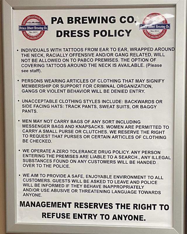 A restauraunts dress code policy reveals what isn't allowed inside the restaurant.