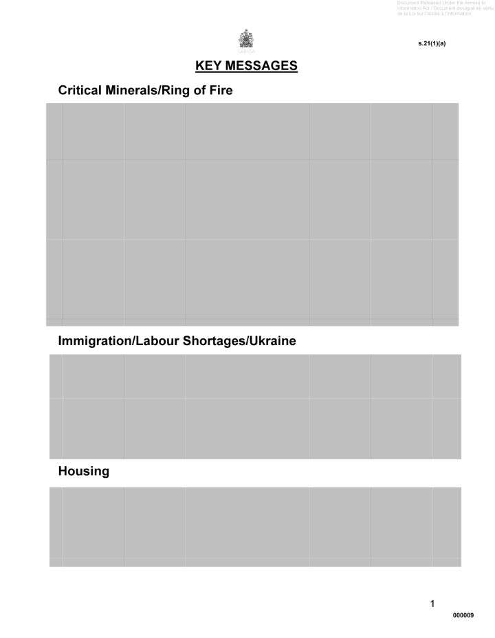 A redacted list of key messages prepared for Justin Trudeau ahead of a meeting with Doug Ford.
