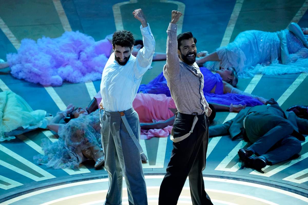 A performance of the song "Naatu Naatu" from "RRR" at the Oscars on Sunday, March 12, 2023, at the Dolby Theatre in Los Angeles features principal dancers Billy Mustapha (L) and Jason Glover.