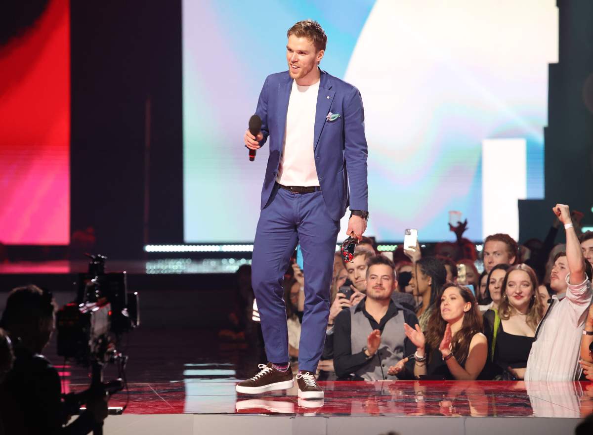 Connor McDavid presents during the Juno Awards in Edmonton on Monday, March 13, 2023.