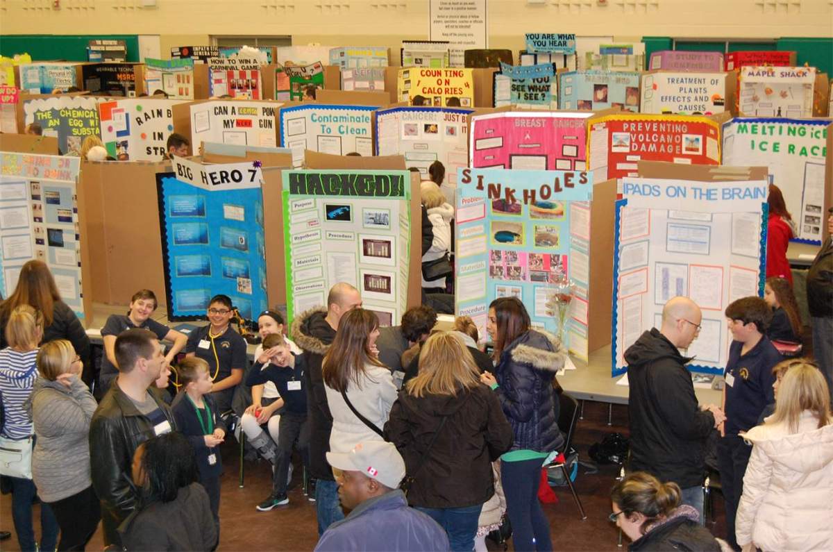 A public viewing at Bishop Ryan Catholic Secondary School during the 2022 HWCDSB science and engineering fair March 4th.