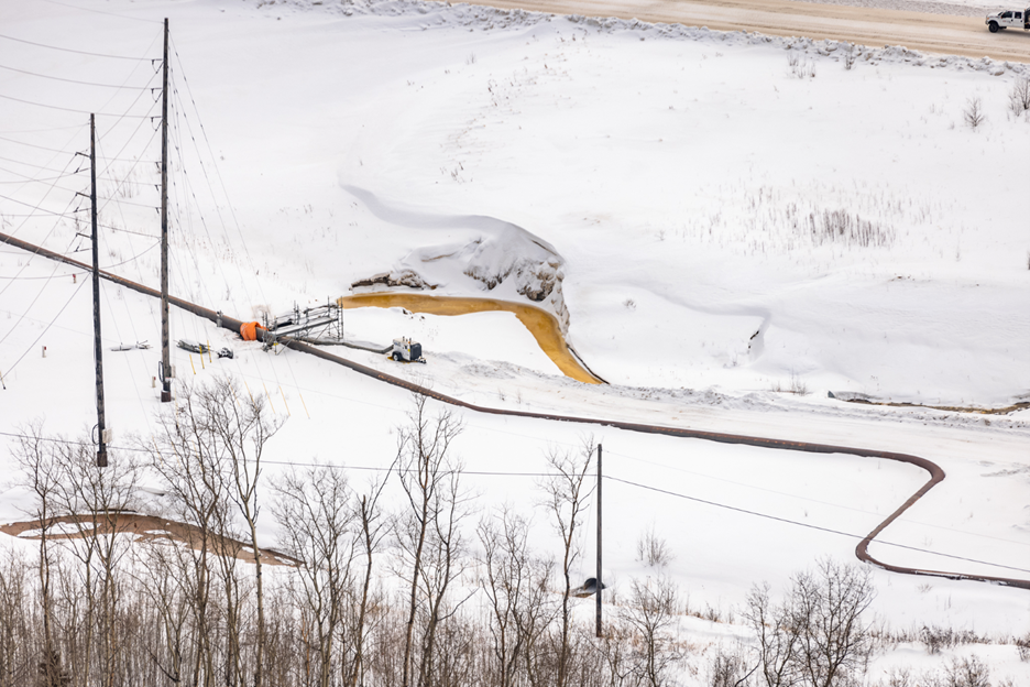 An undated photo of the site of an overland processed water spill outside the lease area at Imperial Oil's Kearl Lake oilsands mine in northern Alberta.