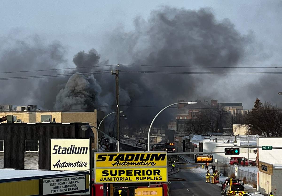 The Vinton Apartments building on 111 Avenue in central Edmonton was evacuated during a fire on March 6, 2023.