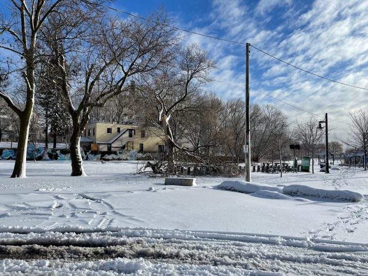 A Toronto Bike Share station is covered in snow after a major winter storm on Saturday, March 4, 2023.