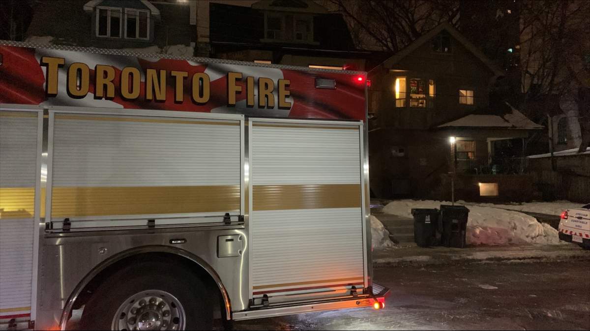 Fire truck at a fatal fire on Dundonald Street in Toronto on March 14, 2023.