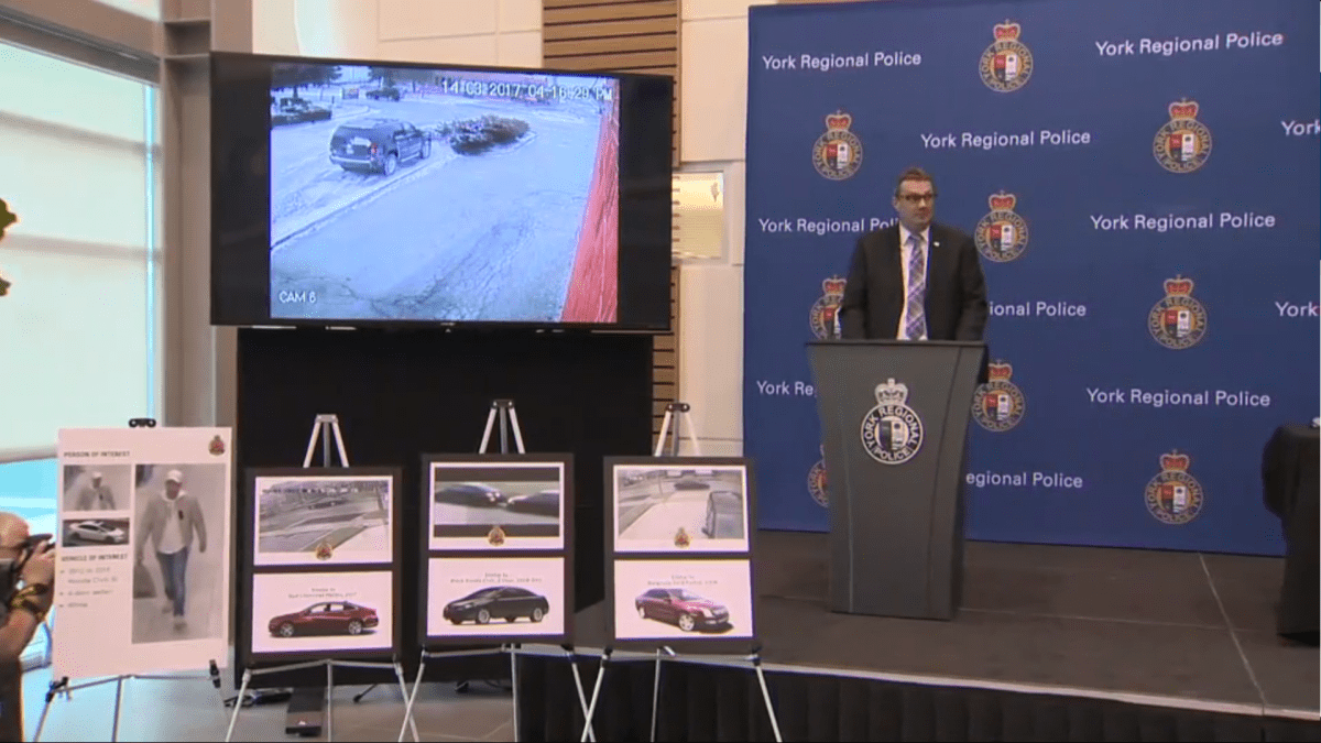 Hamilton police Det. Sgt Peter Thom during a presser at York Regional Police headquarters in Aurora, Ont., on Jan. 23, 2018.