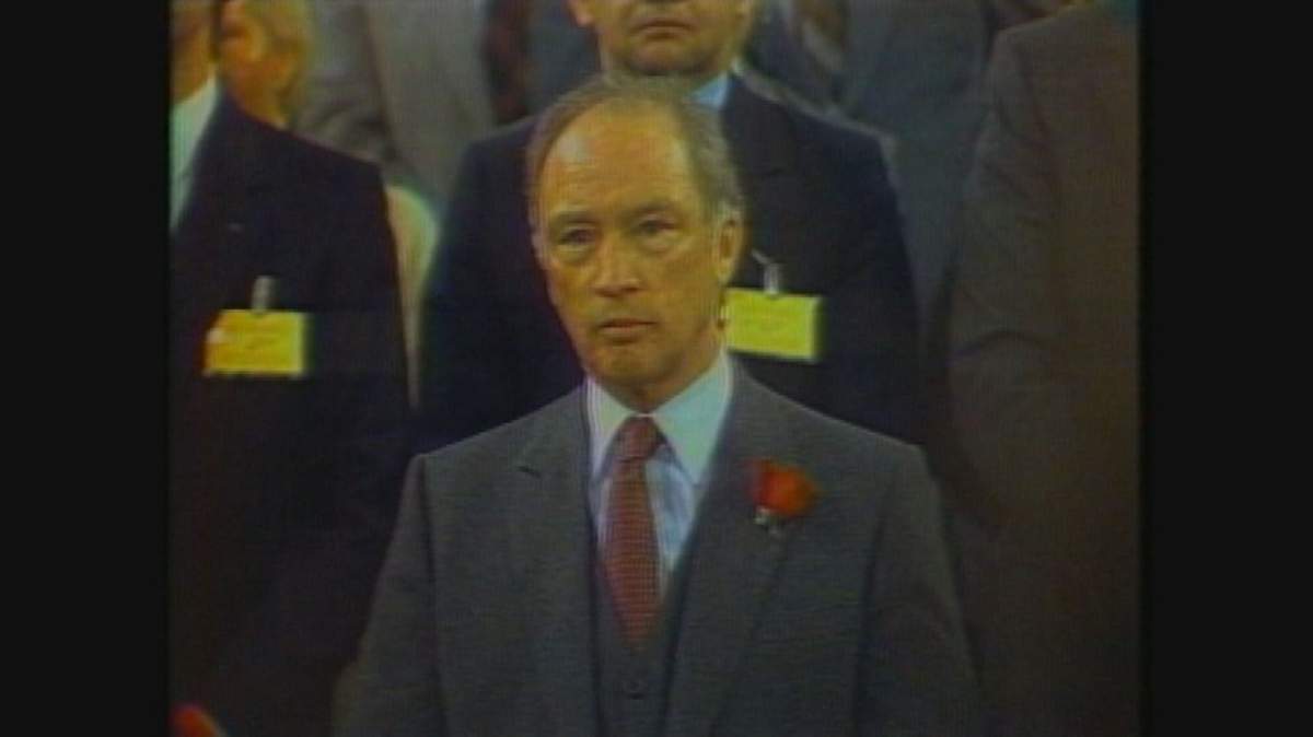 Prime Minister Pierre Elliott-Trudeau at the First Ministers Conference in March, 1983.