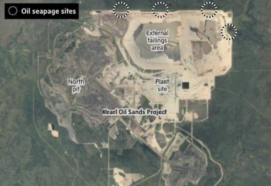 An undated photo showing where seepage happened at Imperial Oil's Kearl Lake oilsands mine in northern Alberta.