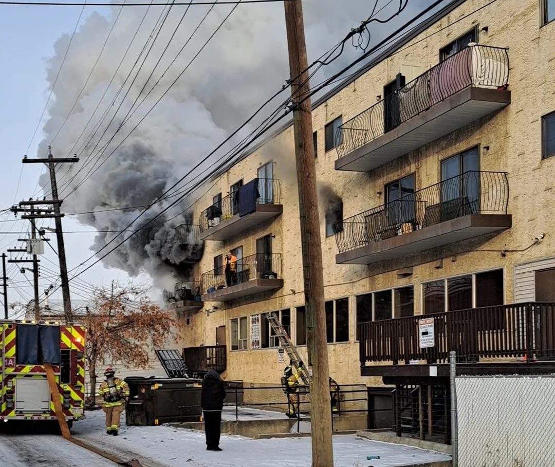 The Vinton Apartments building on 111 Avenue in central Edmonton was evacuated during a fire on March 6, 2023.