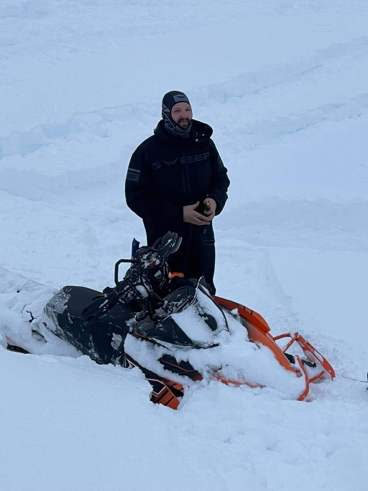 Trevor Pierce while snowmobiling.