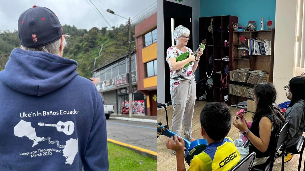 Catherine Gorecki and Genevieve Rochette, from Brantford, Ont., are in Banos, Ecuador combining their love of music and language with students at an English as a Second Language School.
