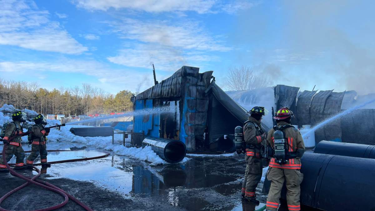 Hamilton firefighters battling a blaze on Regional Road 97 Wednesday Mar. 15, 2023.