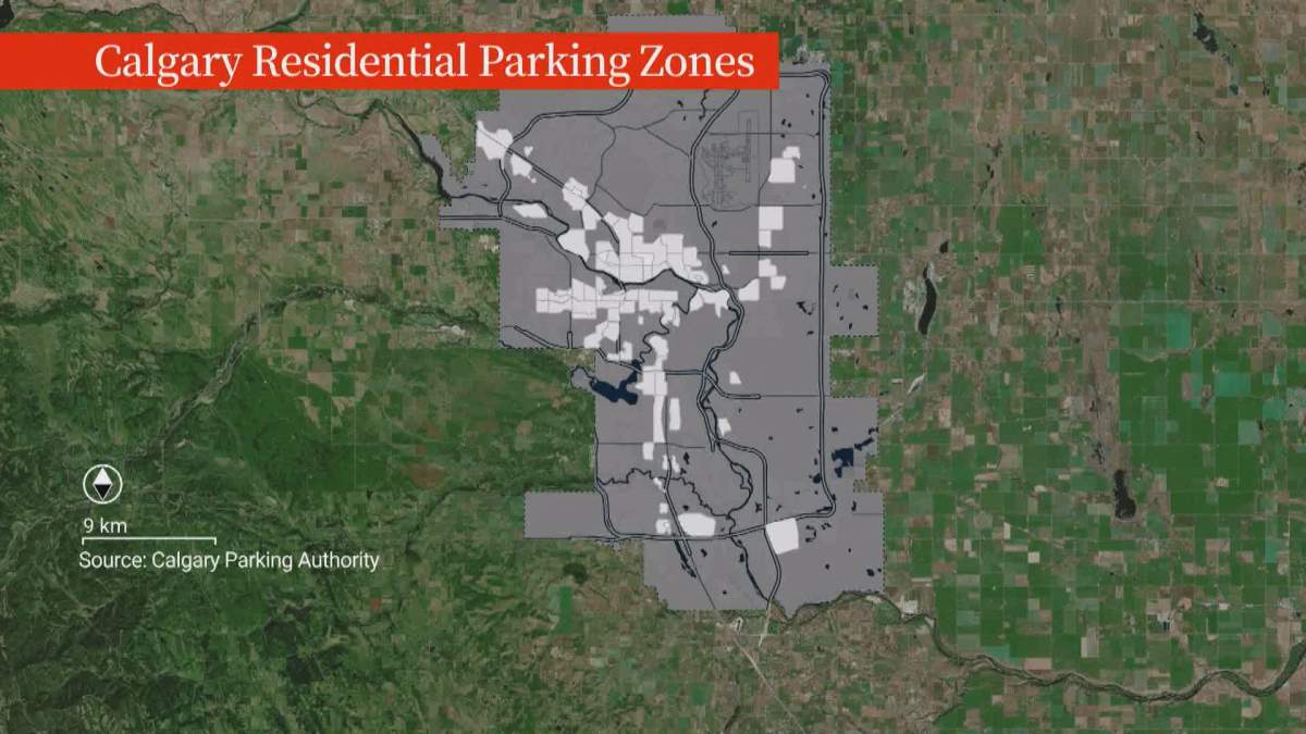 Map showing residential parking zones in Calgary.