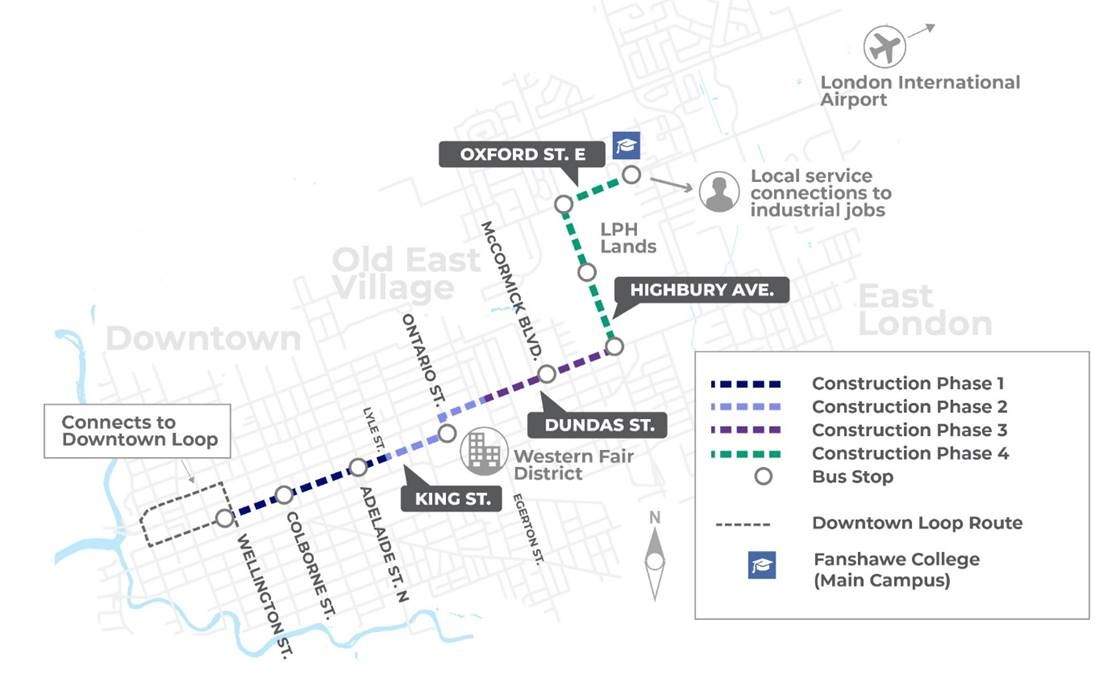A map graphic showing all phases of the East London Link.
