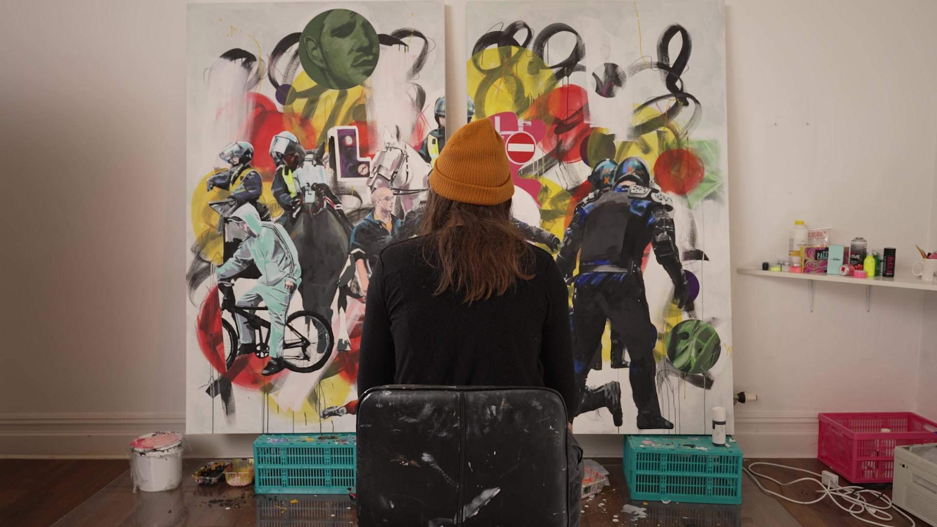 Semple contemplating a work in progress.