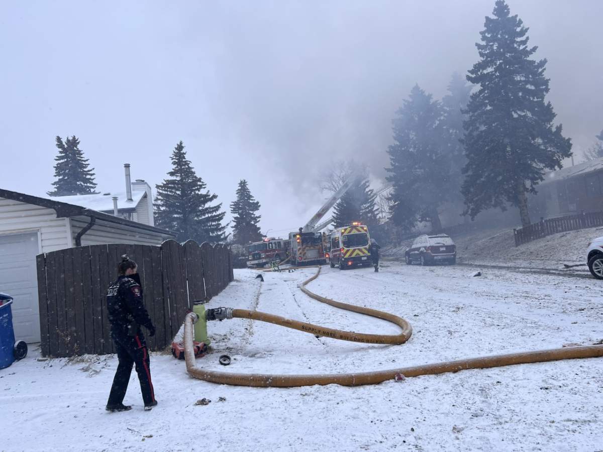 Calgary fire crews attend a house fire in Marlborough on March 27, 2023.
