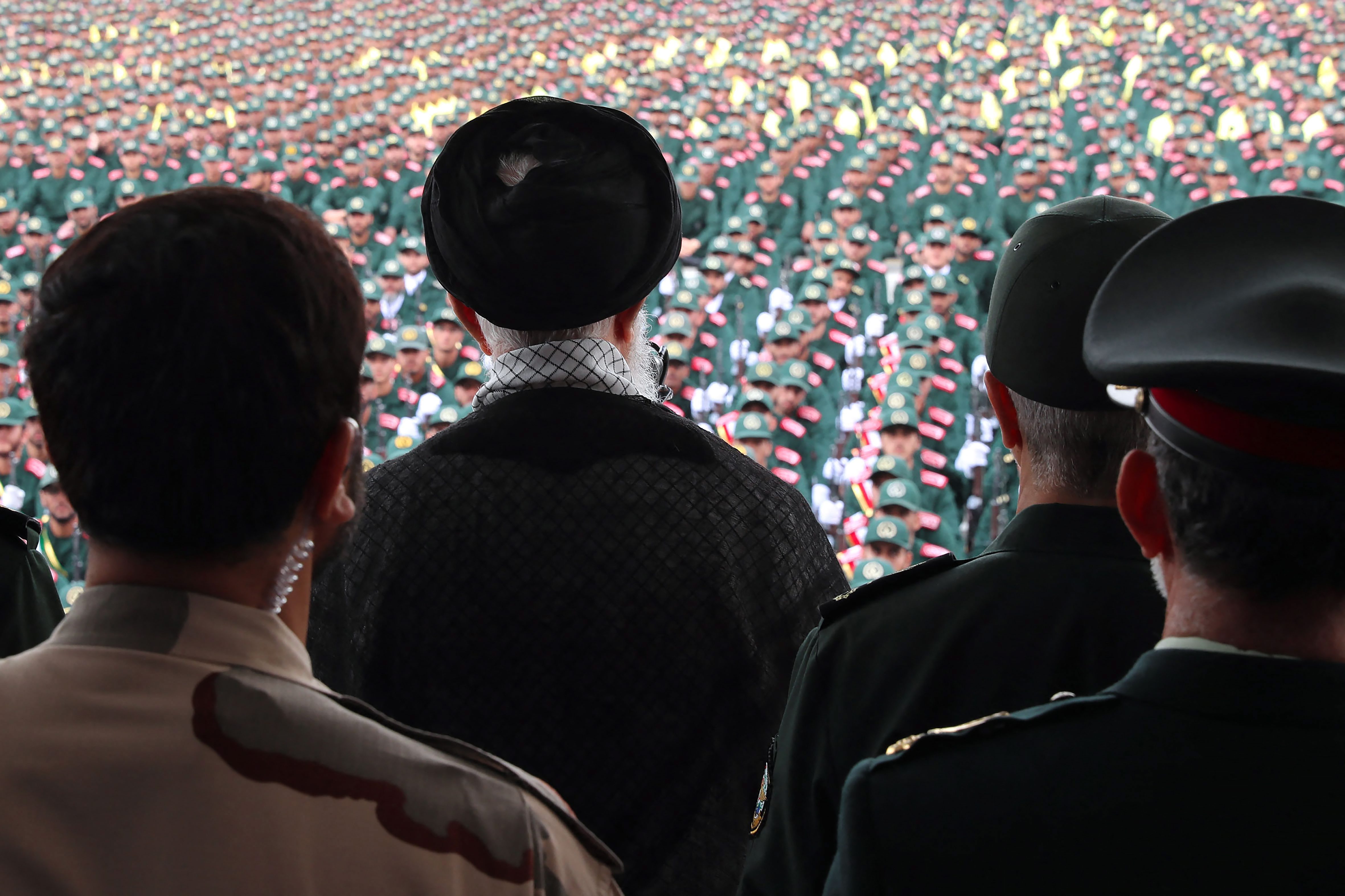 Iran's Supreme Leader Ayatollah Ali Khamenei attend a graduation ceremony for Iran's Islamic Revolutionary Guard Corps (IRGC) cadets at Imam Hussein University in Tehran, Iran, on October 13, 2019. Photo by SalamPix/ABACAPRESS.COM.