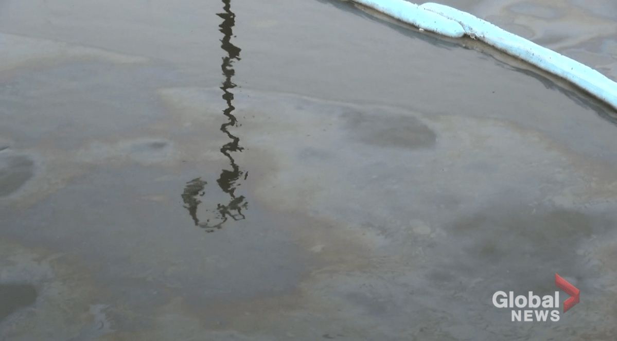 Public works crews spent Thursday putting up barriers to contain a spill into Little Lake in Peterobrough, Ont. 