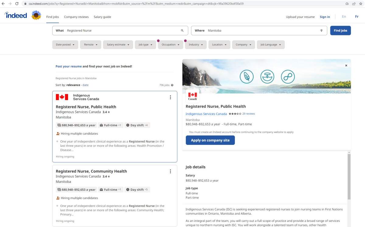 Indeed, a jobs site, showed hundreds of nursing jobs in Manitoba.
