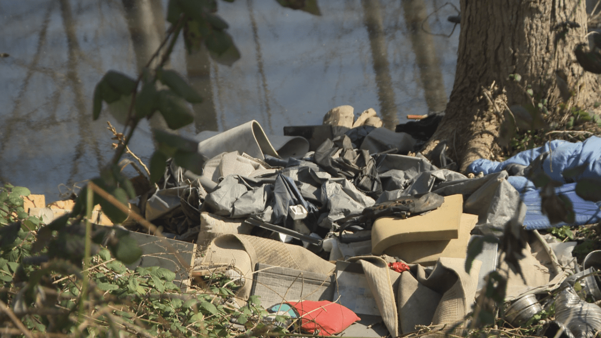 A large amount of garbage was seen in the area around the encampment.