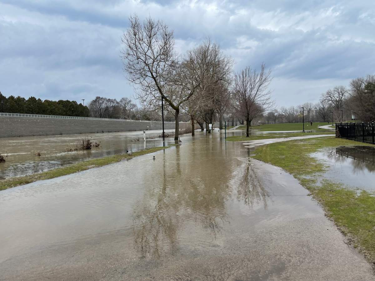The Thames River and Harris Park in London, Ont. on April 5, 2023.