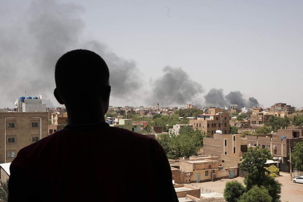 Smoke is seen in Khartoum, Sudan, Saturday, April 22, 2023.