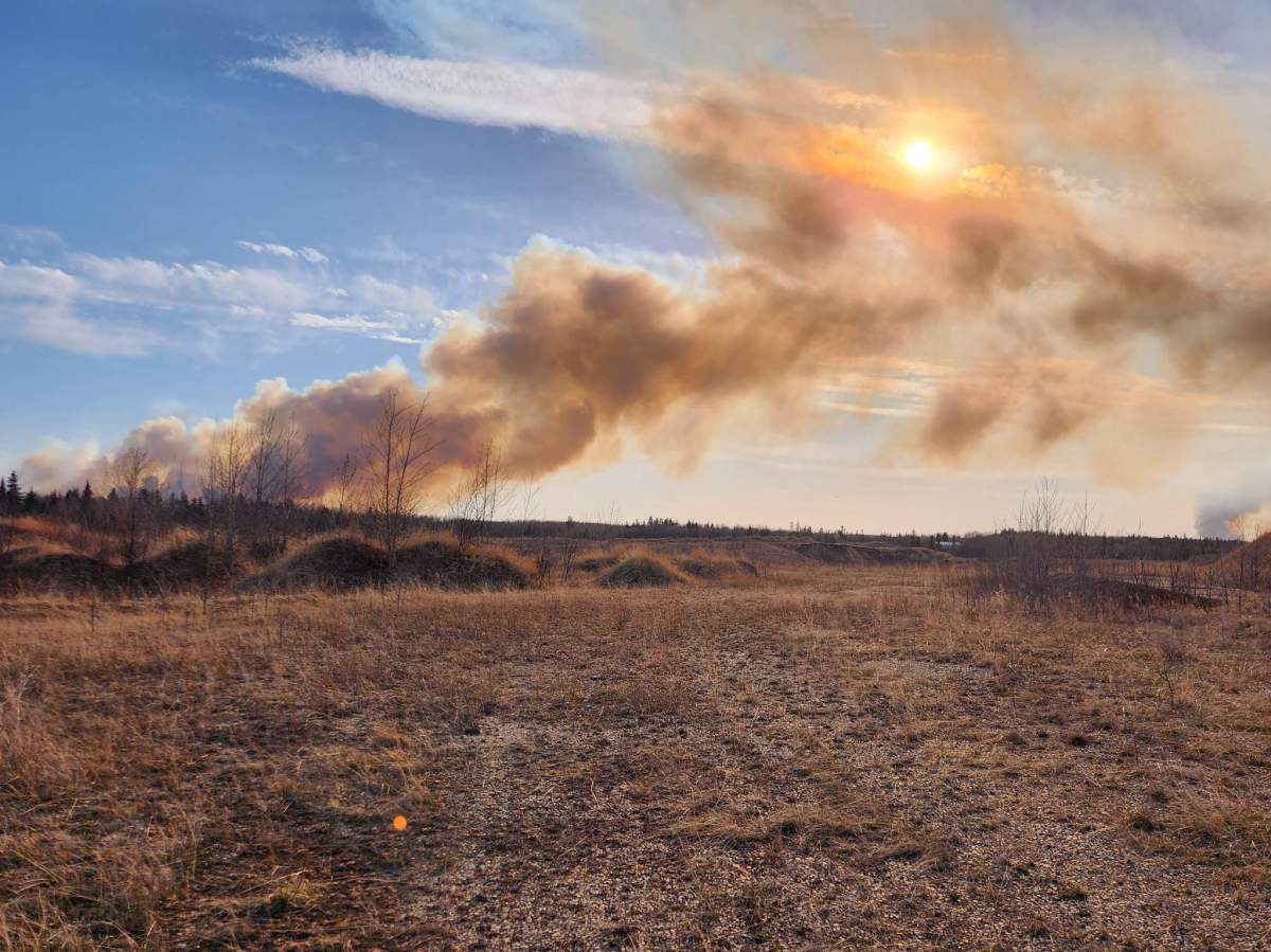 A wildfire near Entwistle in Parkland County, Alta. on Saturday, April 29, 2023.