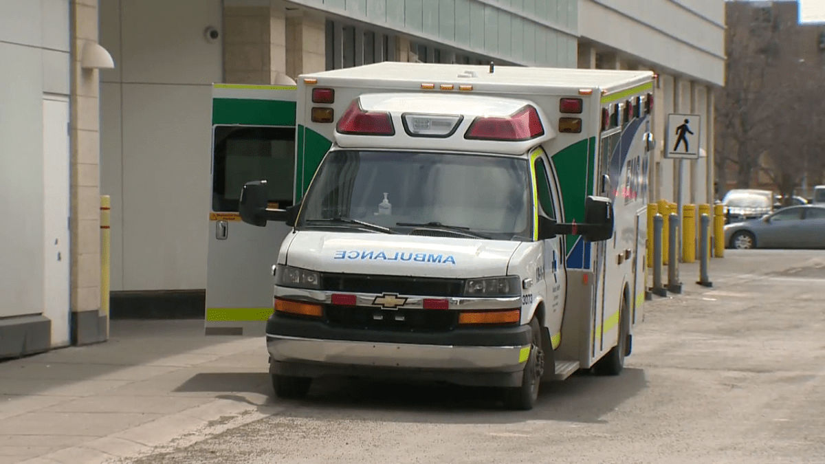 File photo of an Alberta Health Services EMS ambulance, pictured in downtown Calgary on April 3, 2023.