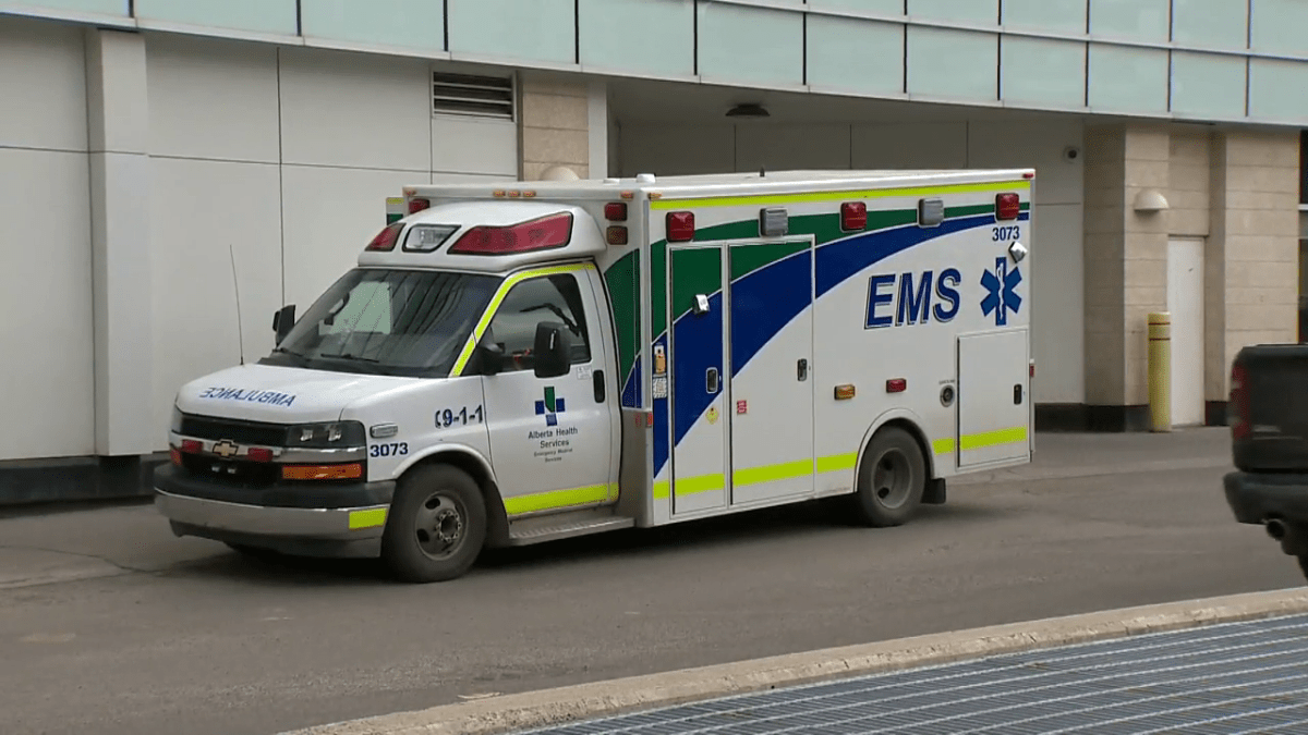 File photo of an Alberta Health Services EMS ambulance, pictured in downtown Calgary. On Wednesday, the Alberta government announced it is cancelling plans to provide the ambulances with new branding and paramedics with new uniforms after critics called it a waste of money.